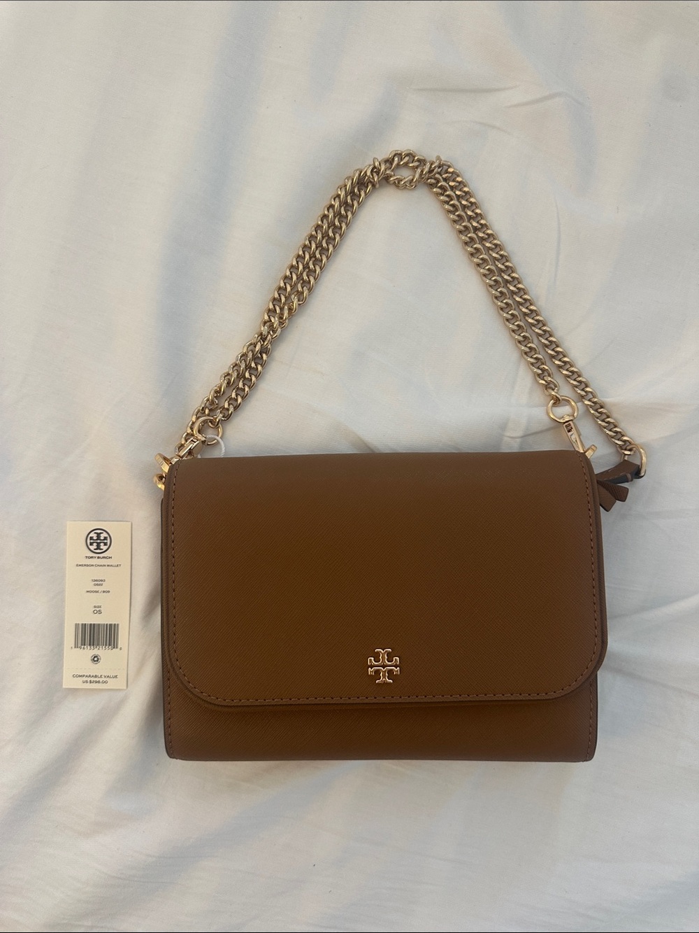 Tory Burch Chestnut Brown Leather Chain-Shoulder Flap Bag